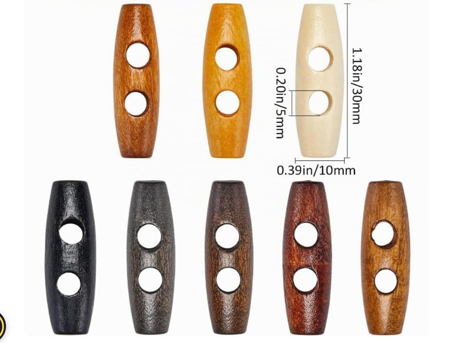 Boutons ovales en bois d’olivier 30 mm/8 couleurs